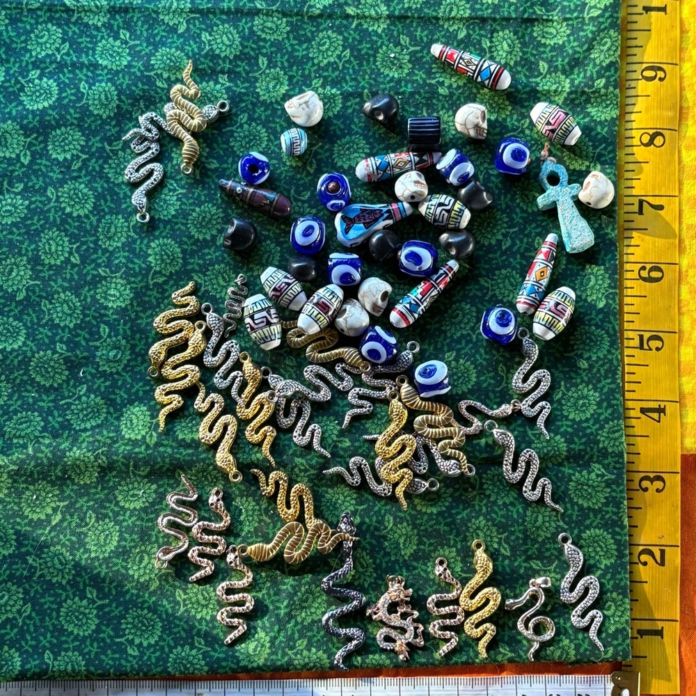 Egyptian craft bundle vintage beads evil eye snake charms clay ankh pottery lot
